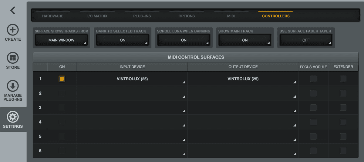 LUNA Controller Settings